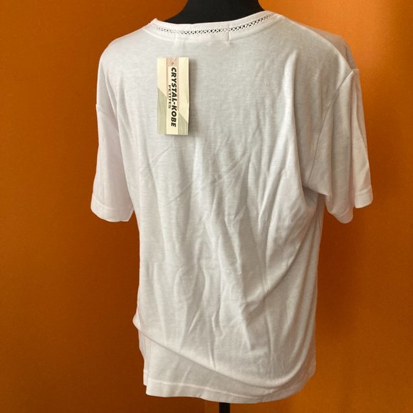 Vintage Crystal-Kobe Petites white t-shirt with floral embroidery NEW WITH TAGS - Picture 2 of 3